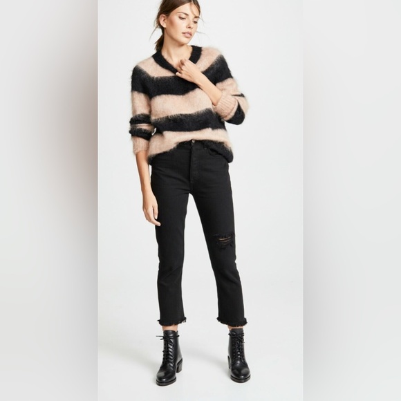 Agolde Riley Jeans High Rise Straight Crop Black Distressed Frenzy Wash 24 - Picture 1 of 14